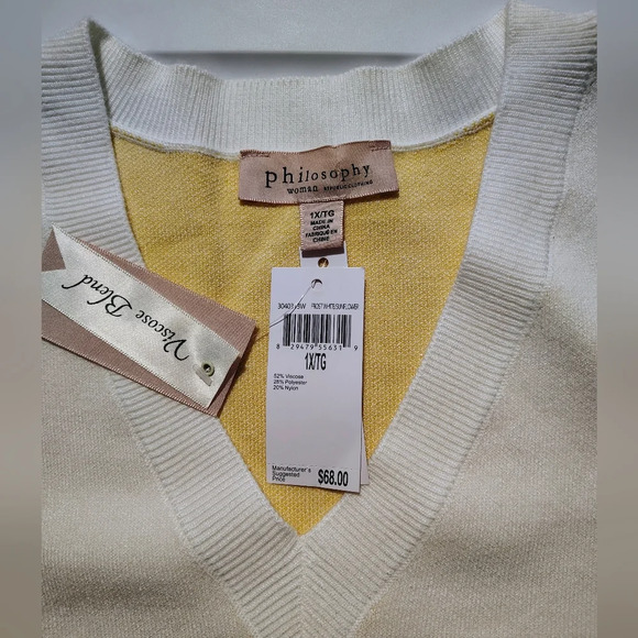 Philosophy women's sweater V neck, knit, pull on, striped, long sleeve, 1X. - Picture 12 of 16